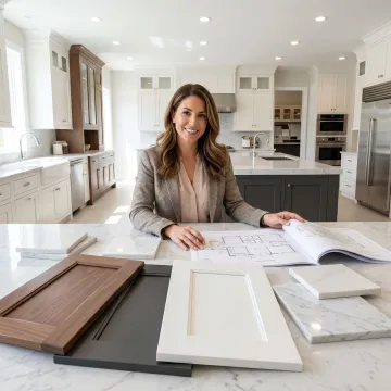 Designer reviewing kitchen renovation plans