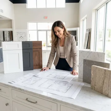 Kitchen and bath design consultation with samples and plans