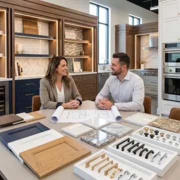 Designer reviewing kitchen renovation plans