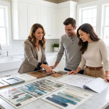 Designer reviewing kitchen and bathroom remodeling plans