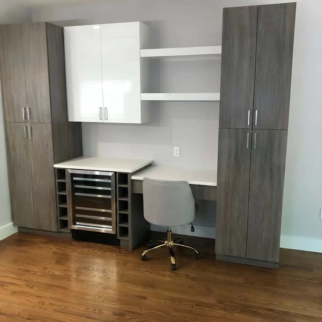 Designer selecting cabinetry and countertop finishes