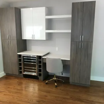 Designer selecting cabinetry and countertop finishes