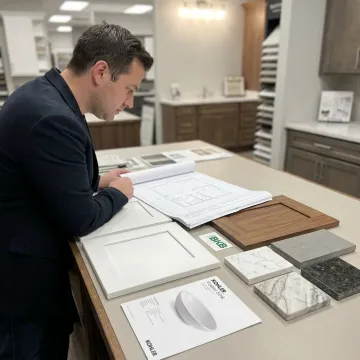 Designer reviewing bathroom vanity plans