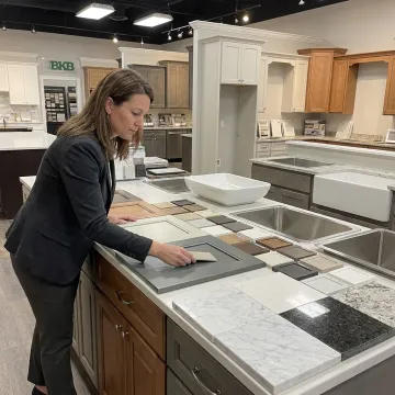 Designer reviewing vanity samples