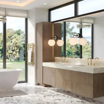 Bathroom vanity with sink and quartz countertop