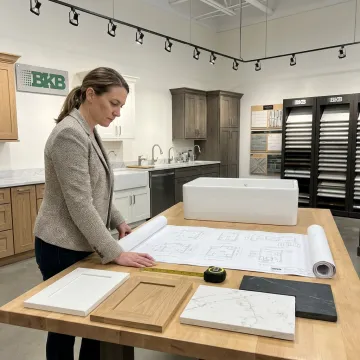 Designer reviewing bathroom vanity plans