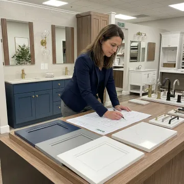 Designer reviewing double sink vanity plans