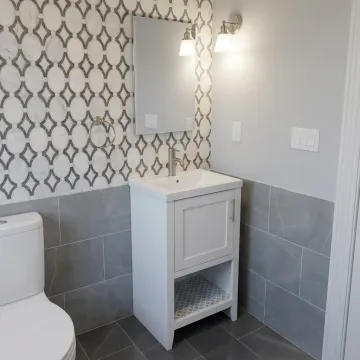Compact bathroom with 20 inch vanity and sink