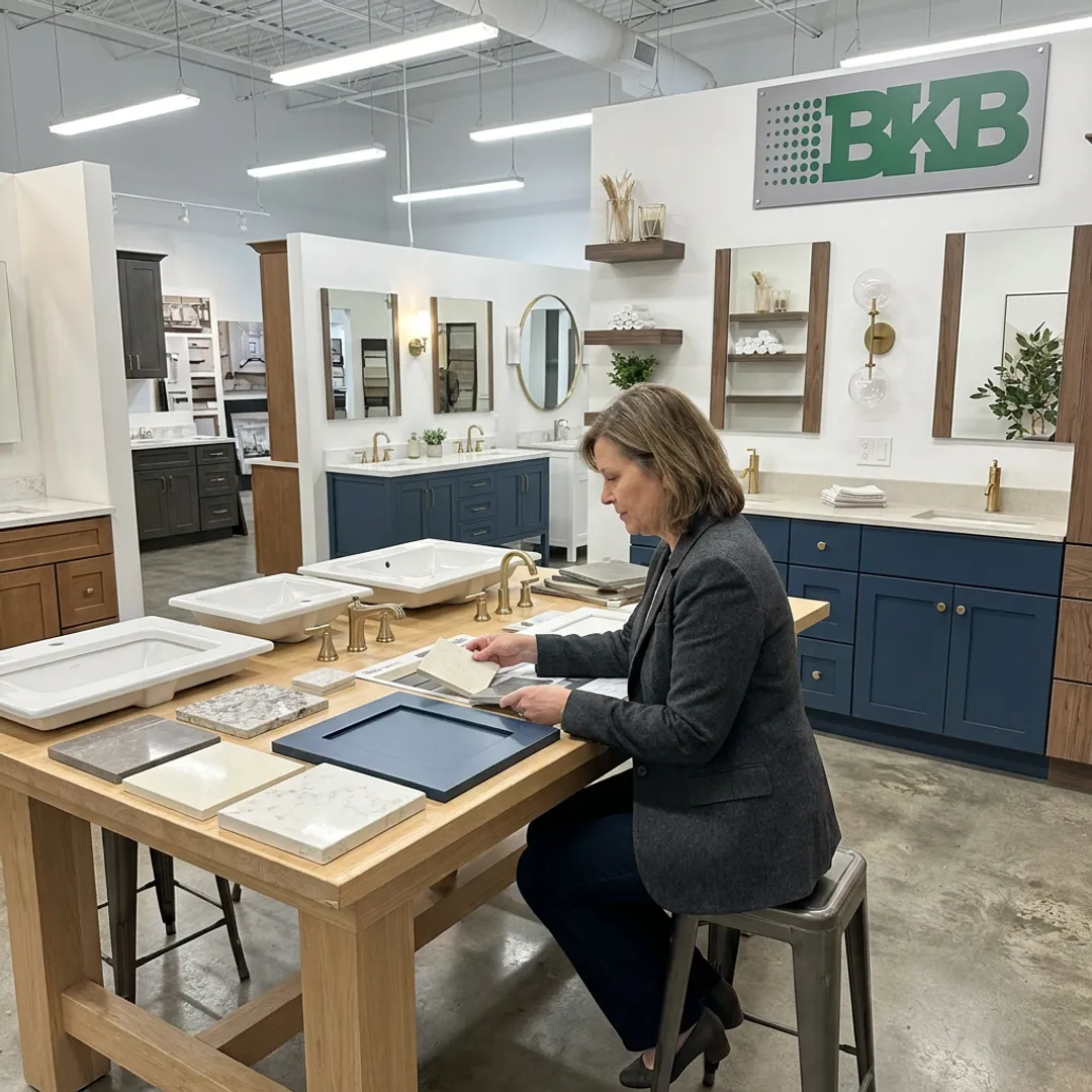 Designer reviewing double sink vanity materials