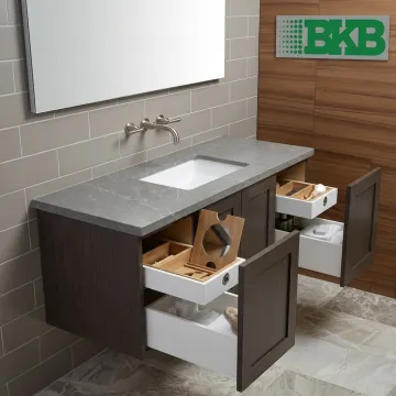 Bathroom vanity with sink and quartz countertop