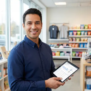 Retail store manager using incident management software on tablet