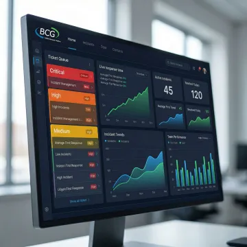 Incident management software dashboard showing real-time ticket tracking and analytics