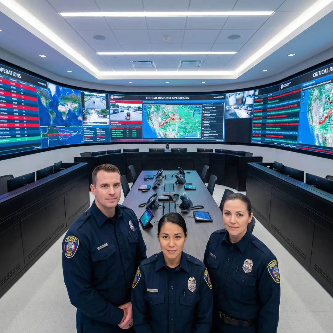 Emergency management team coordinating response to critical infrastructure incident