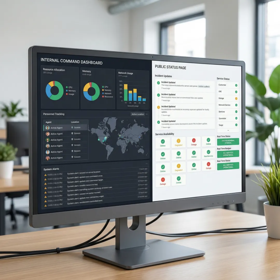 Incident management software dashboard showing resource tracking and status page interface