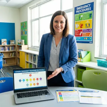 School safety coordinator using emergency management software on laptop during training session