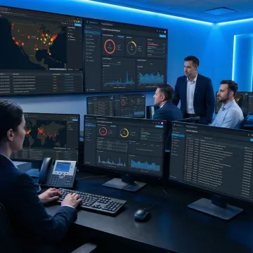 Security operations center team managing incident response using enterprise platform
