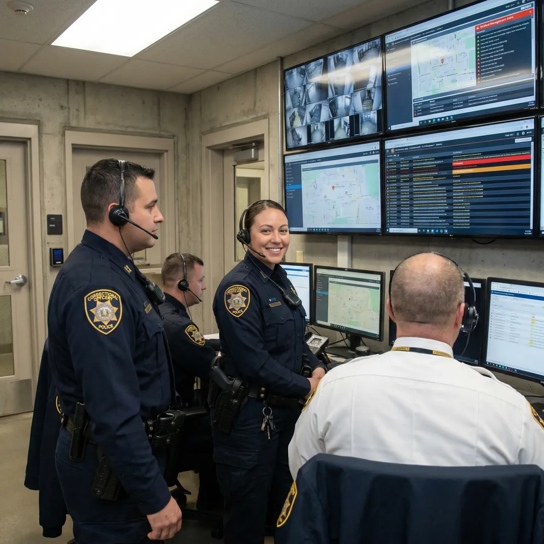 Correctional facility staff using emergency management software during incident response