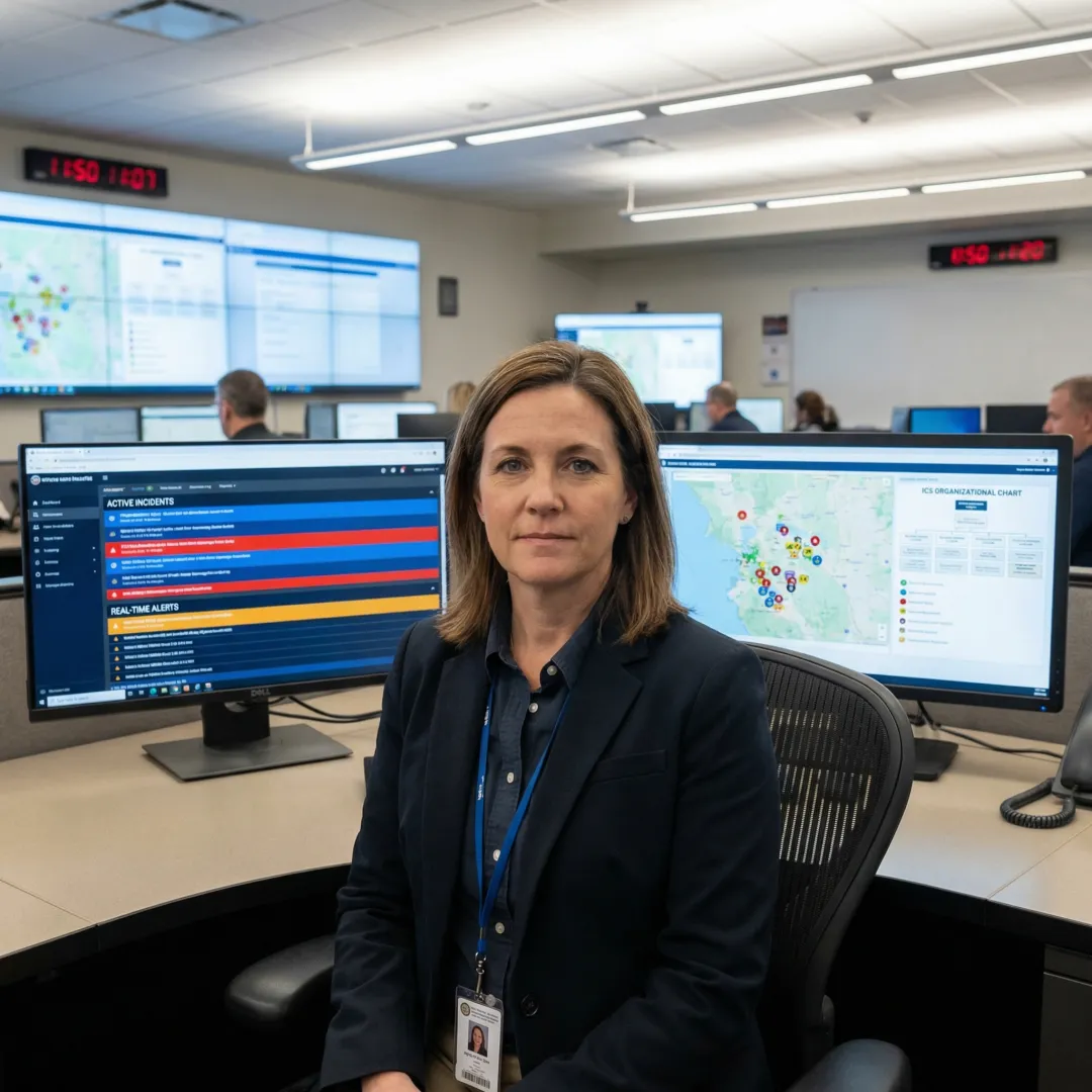 Emergency dispatcher using incident management software during crisis response