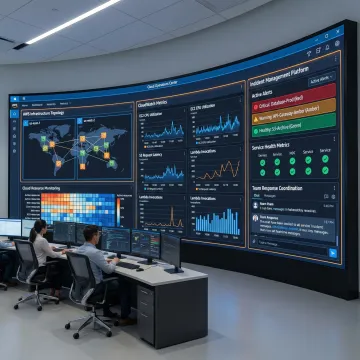 AWS cloud infrastructure integrated with incident management dashboard displaying real-time alerts