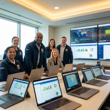 Incident command staff using BCG operational resilience software on multiple devices during emergency response