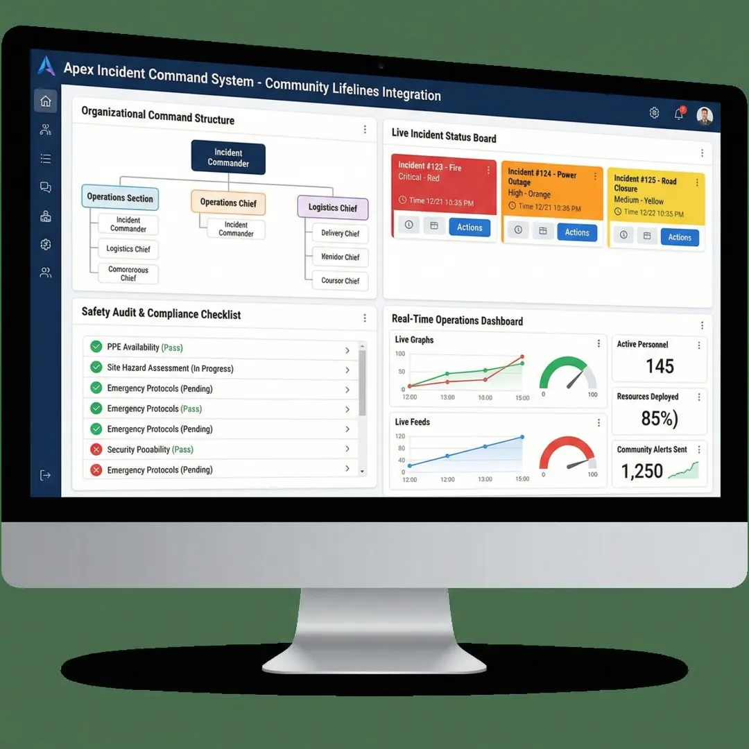 Software interface showing incident command structure and real-time safety tracking
