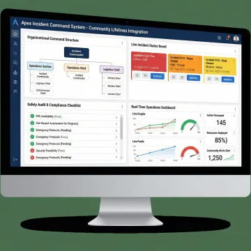 Software interface showing incident command structure and real-time safety tracking