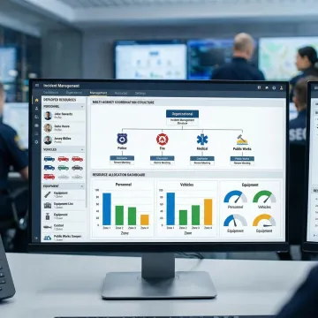 Emergency management software interface showing incident command structure and resource tracking
