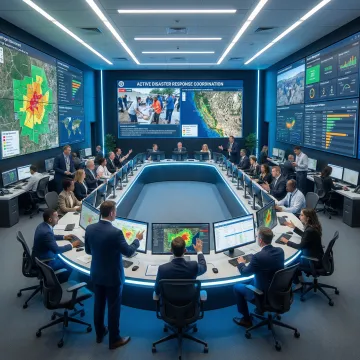 Emergency operations center staff using damage tracking software during disaster response