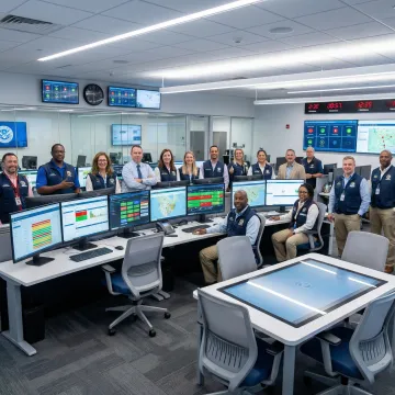 Federal emergency management personnel coordinating response using incident management software