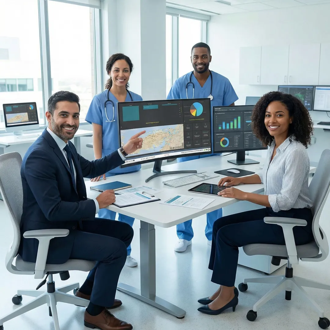 Healthcare team implementing clinical incident management software with consultant guidance