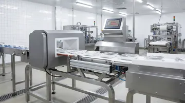 Metal detector and check weigher combination unit for foil-wrapped food packaging