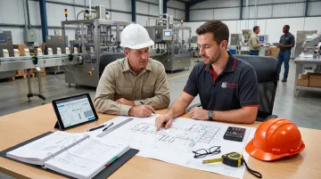 Busch Machinery engineer consulting with client on turnkey packaging line design