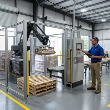 Engineer planning a robotic bag palletizing line