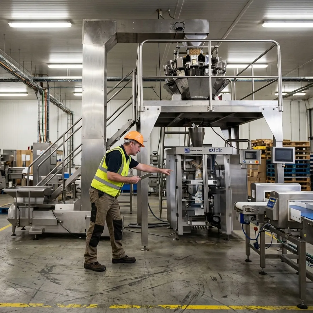 Engineer reviewing VFFS packaging line layout