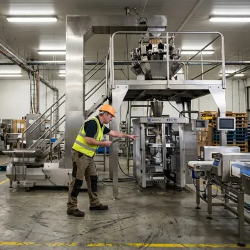 Engineer reviewing VFFS packaging line layout