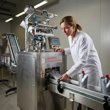 Engineer reviewing a pouch filling and sealing machine