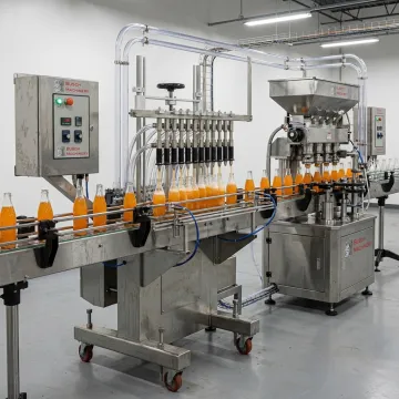 Carbonated soft drink bottles moving through filling line