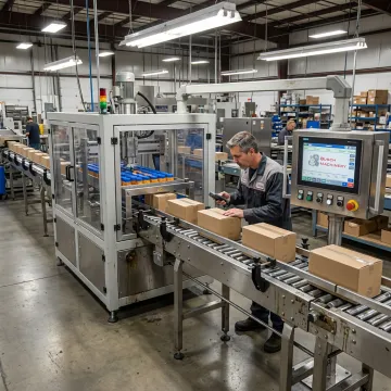 Carton packaging line with automated machinery