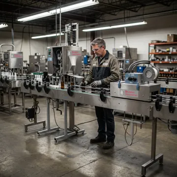 Engineer reviewing packaging line equipment