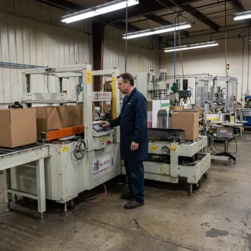 Engineer reviewing automated packaging line controls
