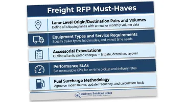 Five essential components of a freight-specific RFP template checklist infographic