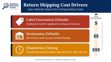 Three compounding return shipping cost drivers label destination and disposition defaults