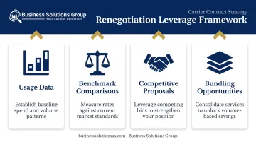 Four-pillar telecom contract renegotiation strategy framework with carrier leverage tactics