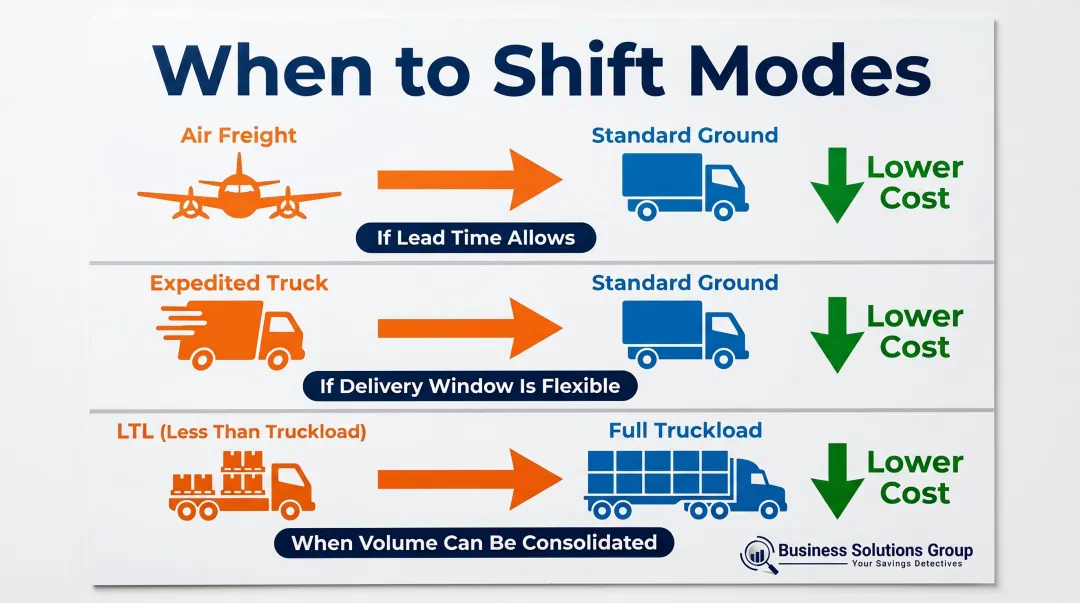 Transportation mode shifting decision framework from air to ground LTL to FTL