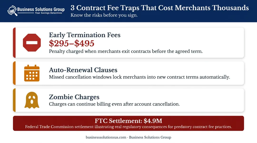 Hidden contract fee types early termination auto-renewal and zombie charges comparison