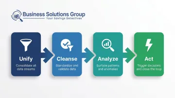 4-step supply chain data framework from unify to act process flow
