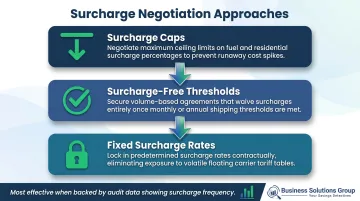 Three surcharge negotiation strategies caps thresholds and fixed rates explained infographic