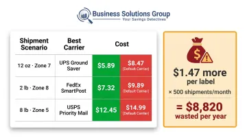 Carrier rate comparison chart showing per-shipment cost differences across USPS UPS FedEx