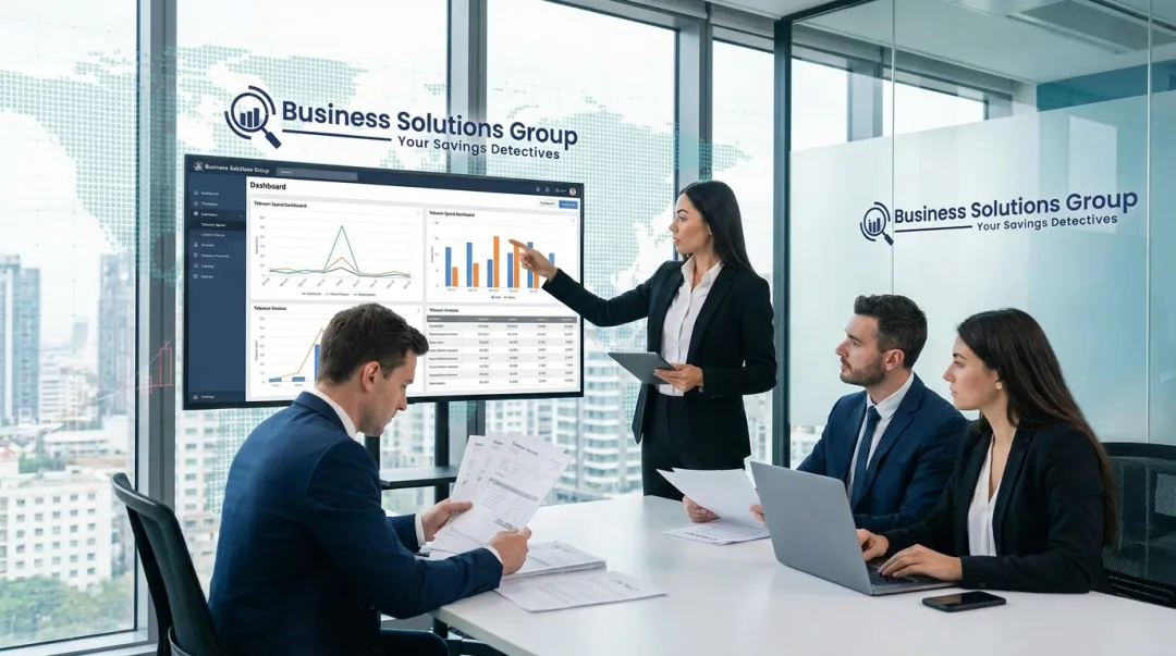 Business Solutions Group telecom advisory team reviewing carrier contracts and spend analysis