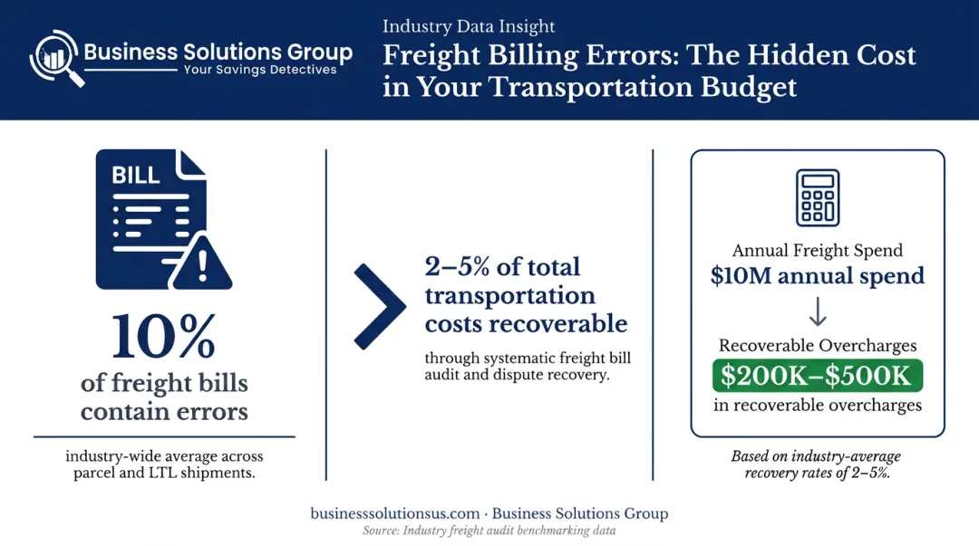 Freight billing error recovery potential showing 2 to 5 percent cost savings infographic